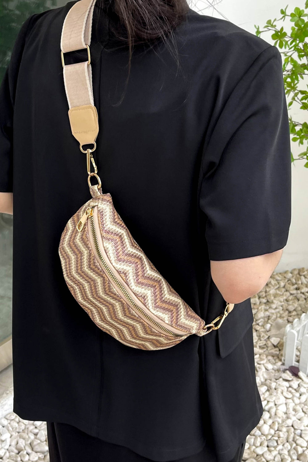Chevron Straw Sling Bag  Handbags- Doll Fits