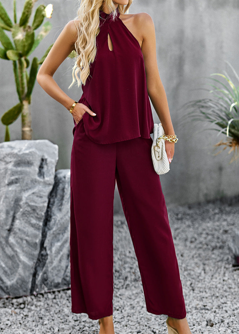 Halter Neck Top and Straight Leg Pants Set  - Doll Fits