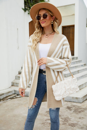 Two-Tone Open Front Fuzzy Longline Cardigan  Coats & Jackets- Doll Fits