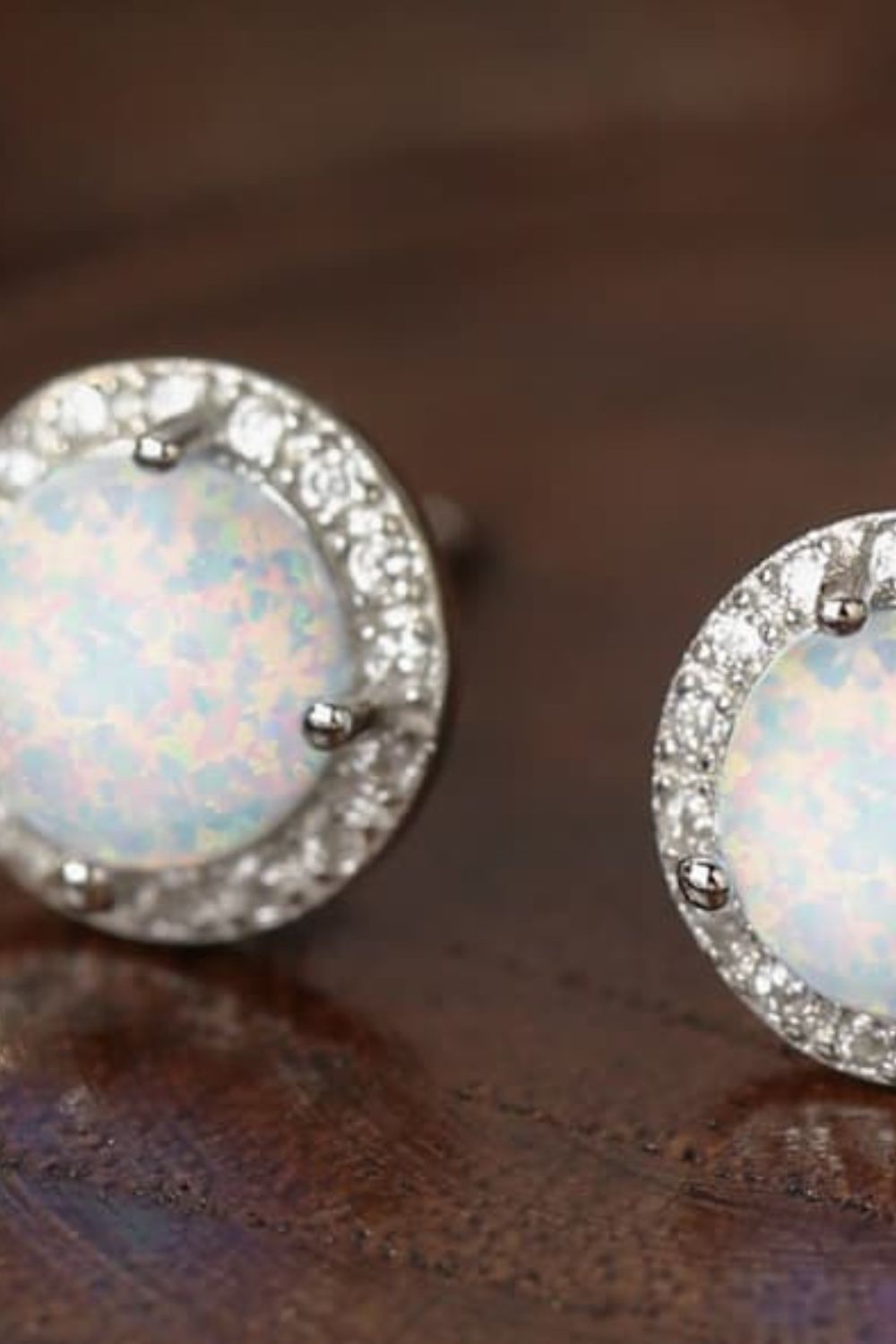 925 Sterling Silver Platinum-Plated Opal Round Stud Earrings  Earrings- Doll Fits