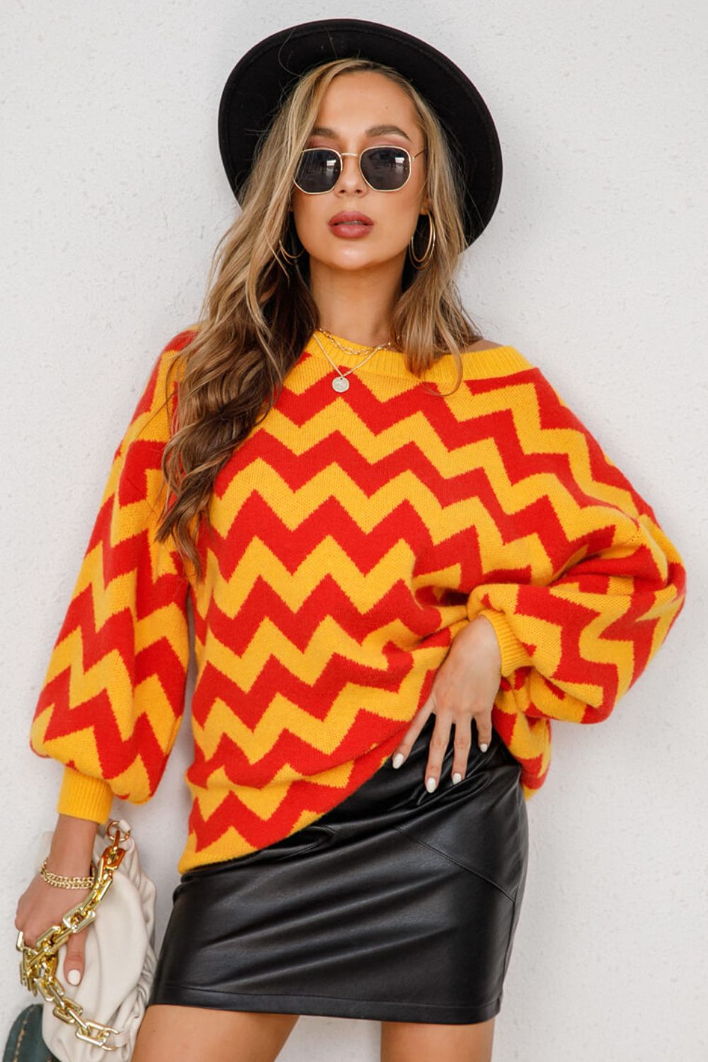 Chevron Lantern Sleeve Tunic Sweater  Shirts & Tops- Doll Fits