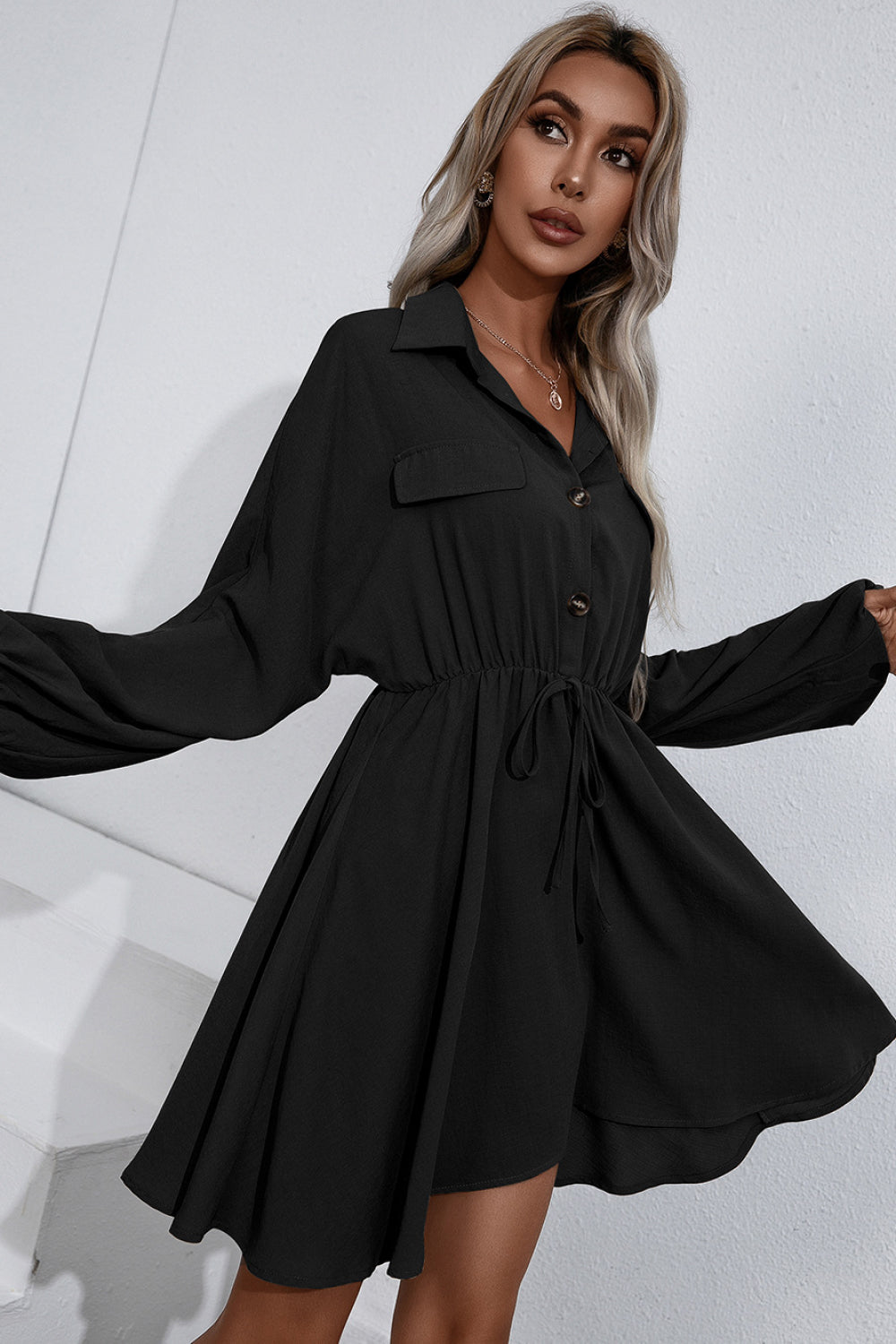 Lainey Tie Waist Button Up Shirt Dress  Dresses- Doll Fits