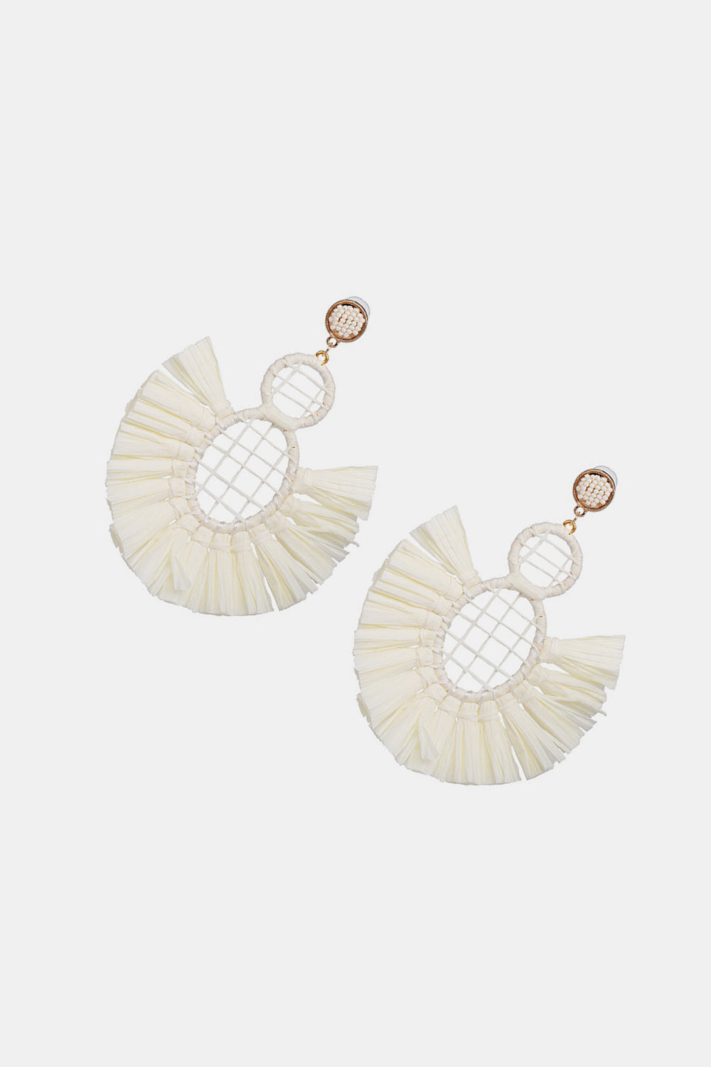 Raffia Grass Tassel Detail Dangle Earrings  Earrings- Doll Fits