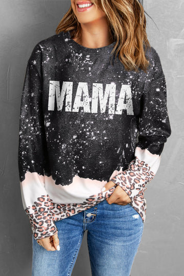 MAMA Leopard Color Block Round Neck Sweatshirt  Shirts & Tops- Doll Fits