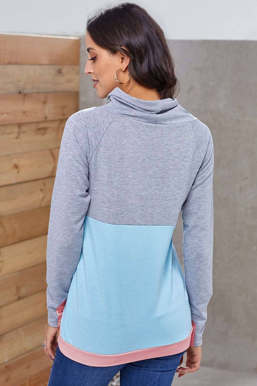 Color Block Raglan Sleeve Drawstring Sweatshirt  Shirts & Tops- Doll Fits