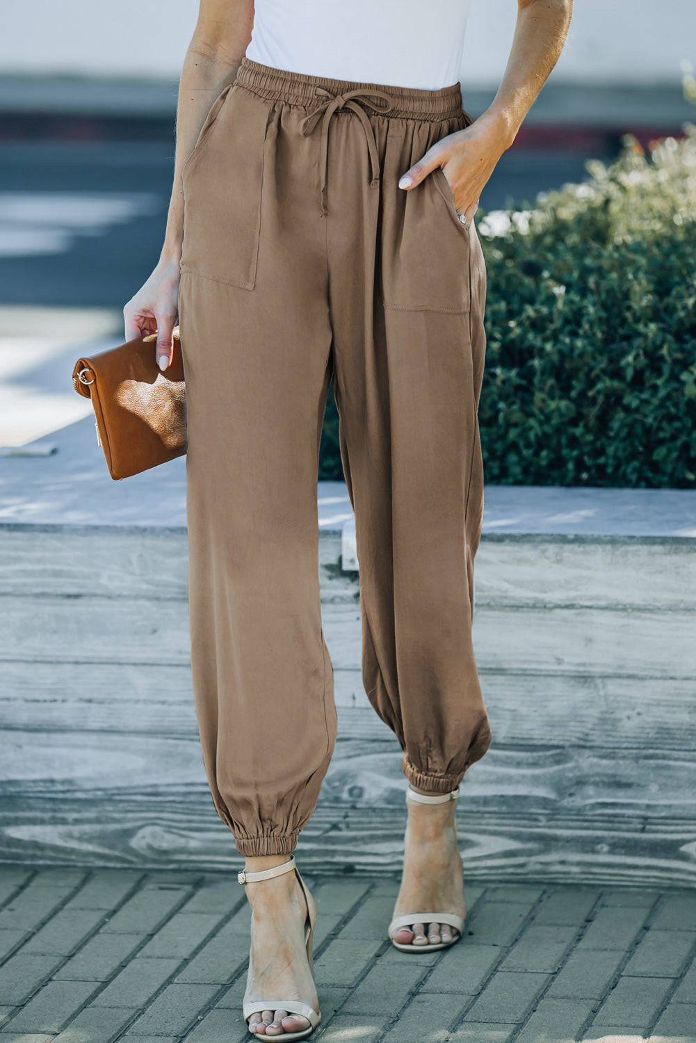 Drawstring Waist Joggers with Pockets  Pants- Doll Fits