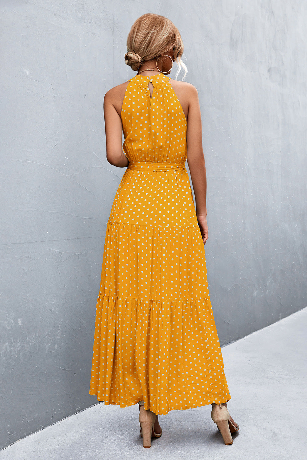 Printed Sleeveless Tie Waist Maxi Dress  Dresses- Doll Fits