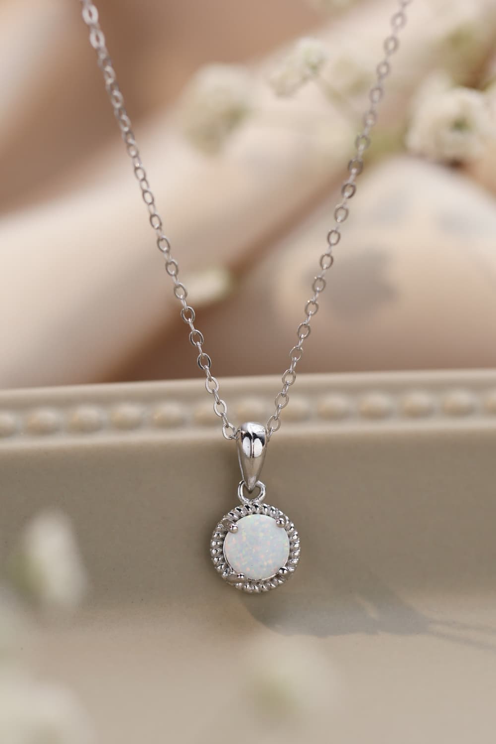 Opal Round Pendant Chain Necklace  Necklaces- Doll Fits