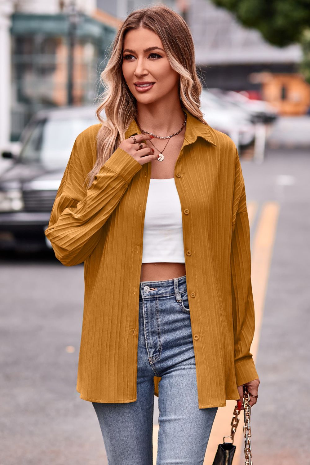 Slit Dropped Shoulder Longline Shirt  - Doll Fits