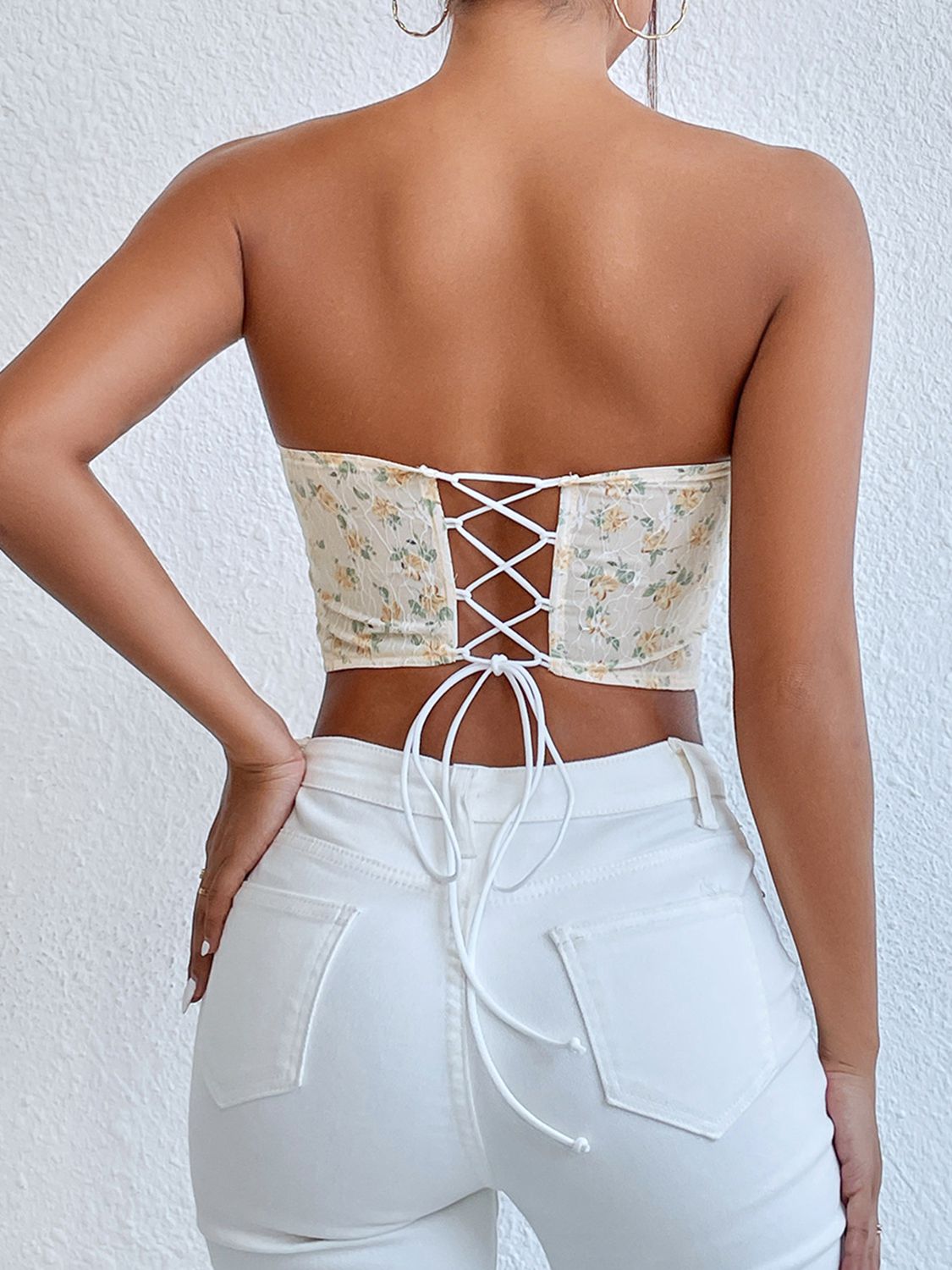 Floral Lace-Up Strapless Bustier  - Doll Fits