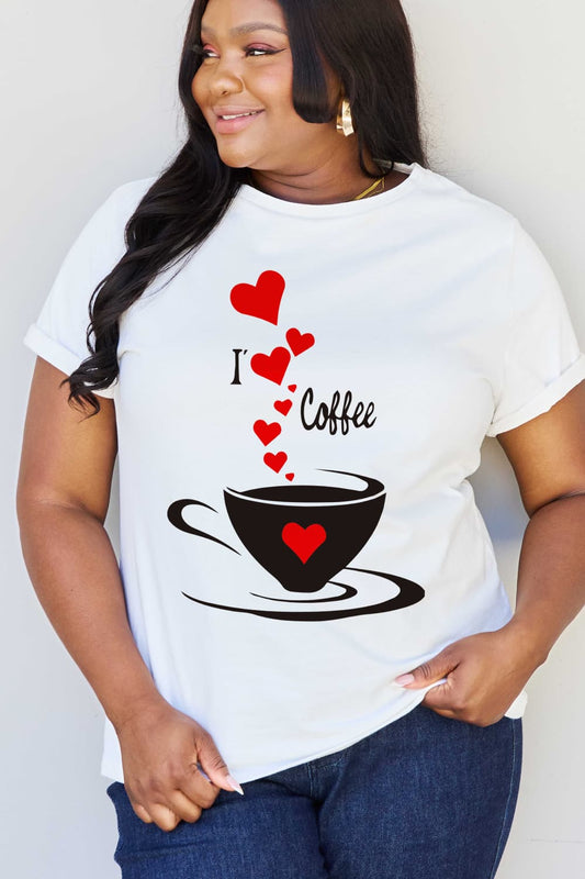 Simply Love Full Size I LOVE COFFEE Graphic Cotton Tee  - Doll Fits