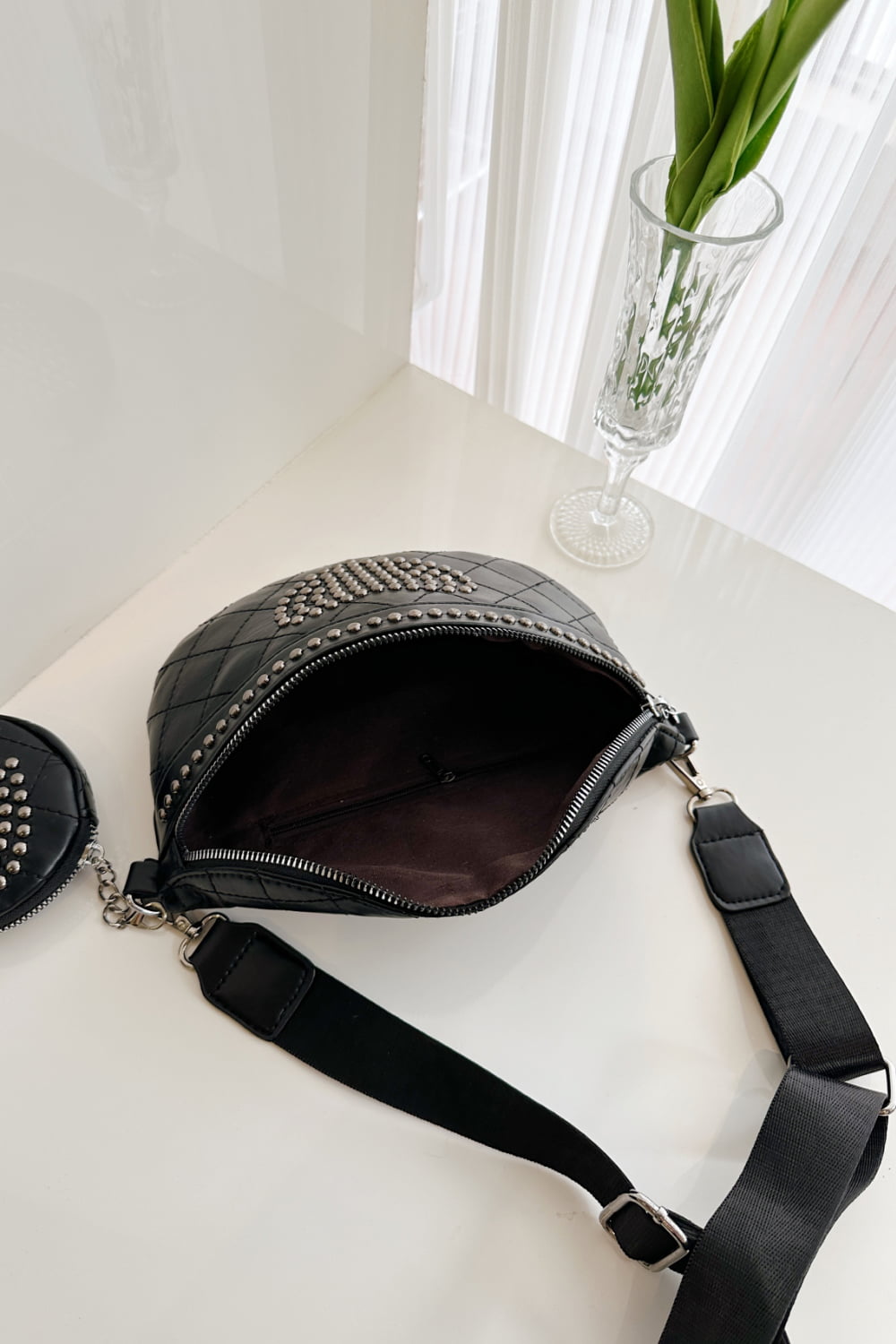 Studded PU Leather Sling Bag with Small Purse  - Doll Fits