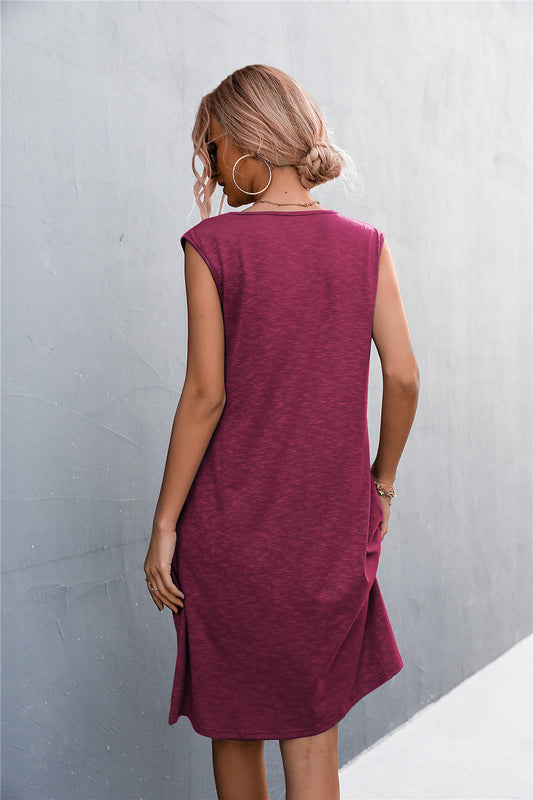 V-Neck Frill Trim Sleeveless Dress  Dresses- Doll Fits