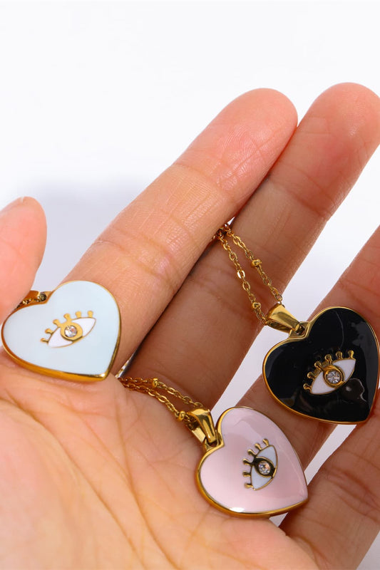 Heart & Evil Eye Shape 18K Gold Plated Pendant Necklace  Necklaces- Doll Fits