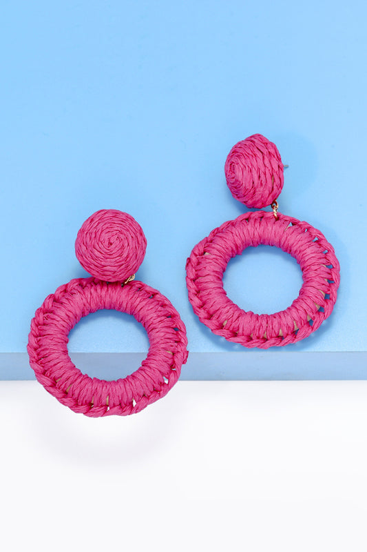 Round Shape Raffia Grass Dangle Earrings  Earrings- Doll Fits