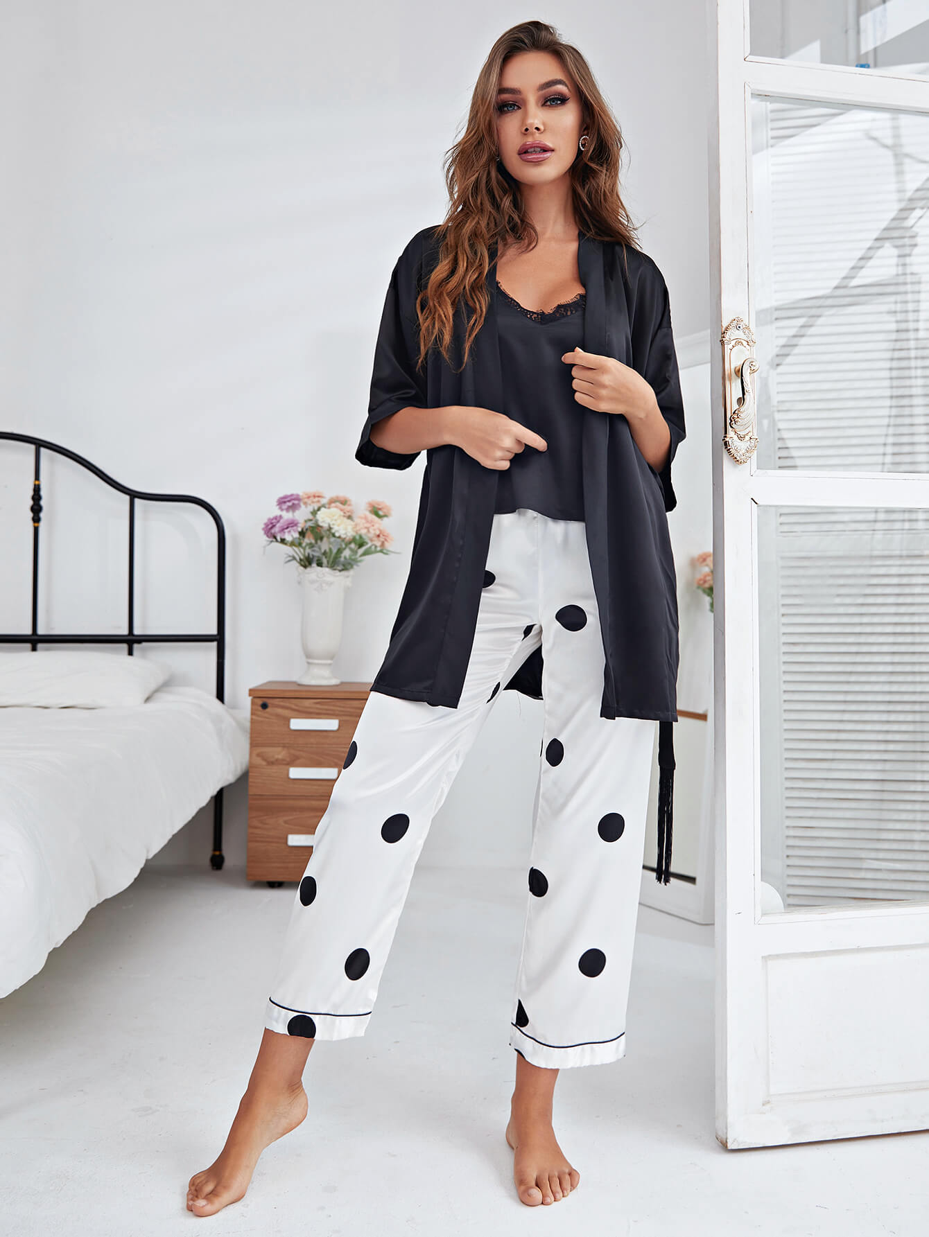 Cami, Robe, and Printed Pants Pajama Set  Sleepwear & Loungewear- Doll Fits
