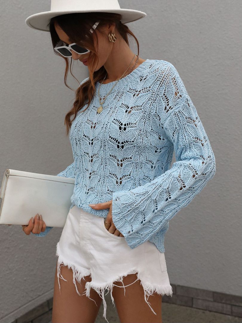 Openwork Dropped Shoulder Knit Top  Shirts & Tops- Doll Fits