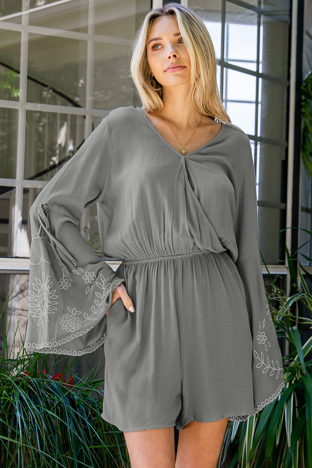 Surplice Neck Flare Sleeve Romper  - Doll Fits