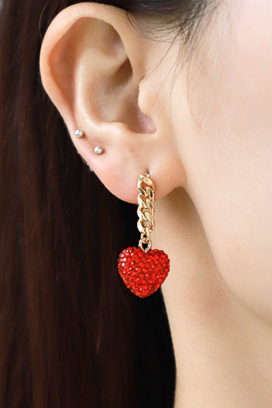 Rhinestone Heart Chain Drop Earrings  Earrings- Doll Fits