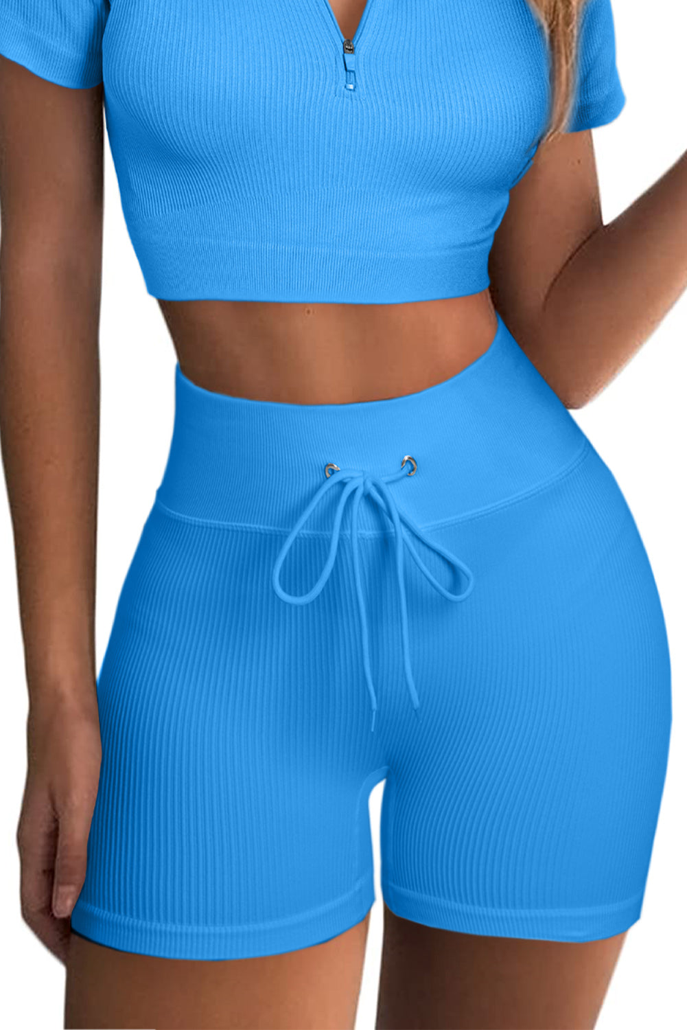 Drawstring Ribbed Sports Shorts  - Doll Fits