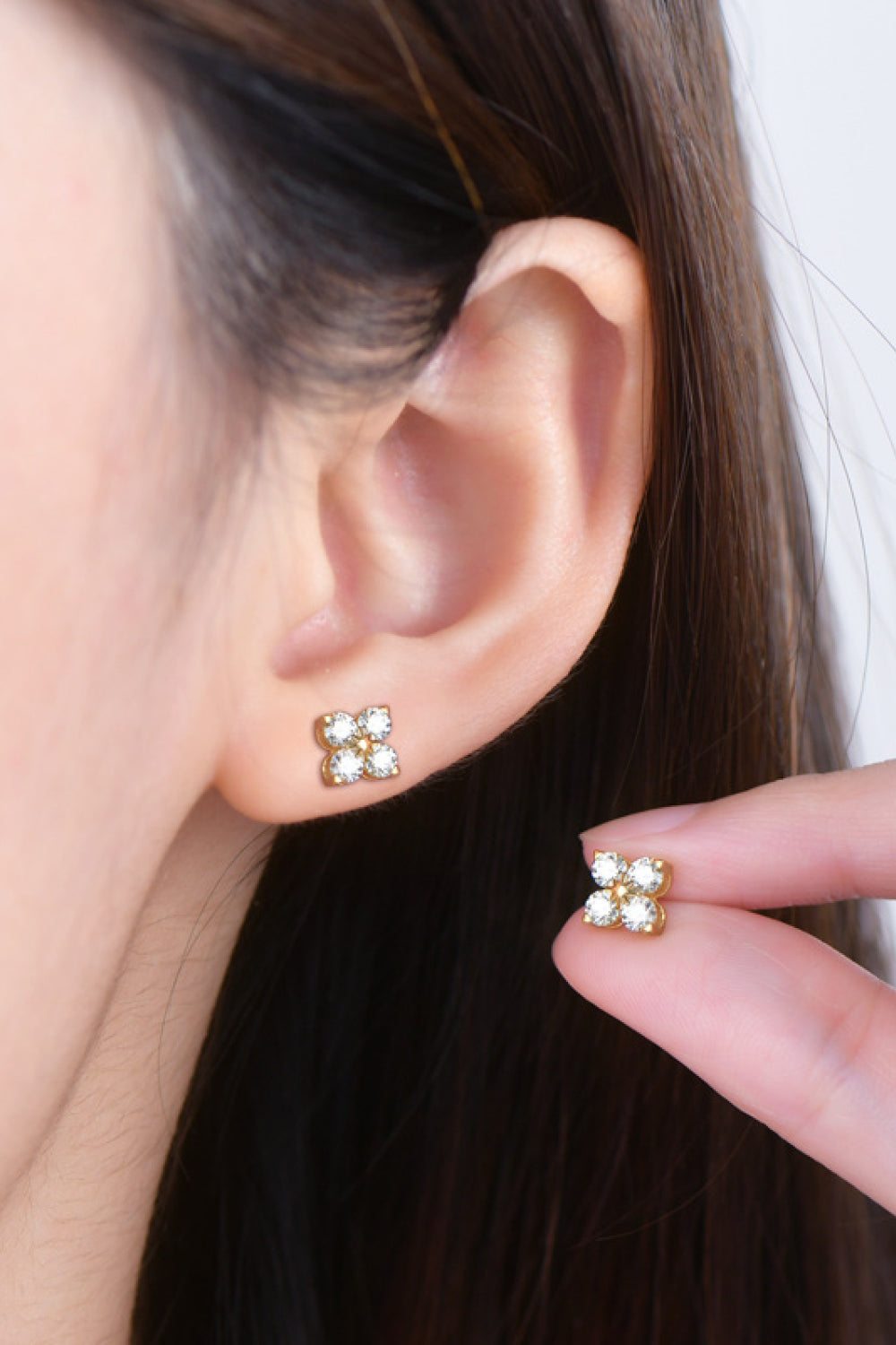 Moissanite 925 Sterling Silver Four-Leaf Clover Shape Earrings  Earrings- Doll Fits
