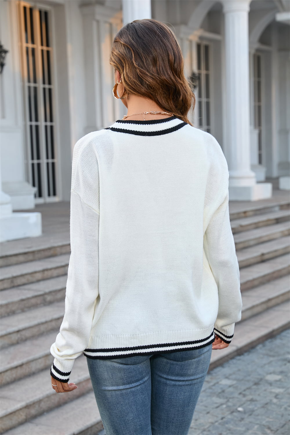 Buttoned V-Neck Long Sleeve Cardigan  - Doll Fits