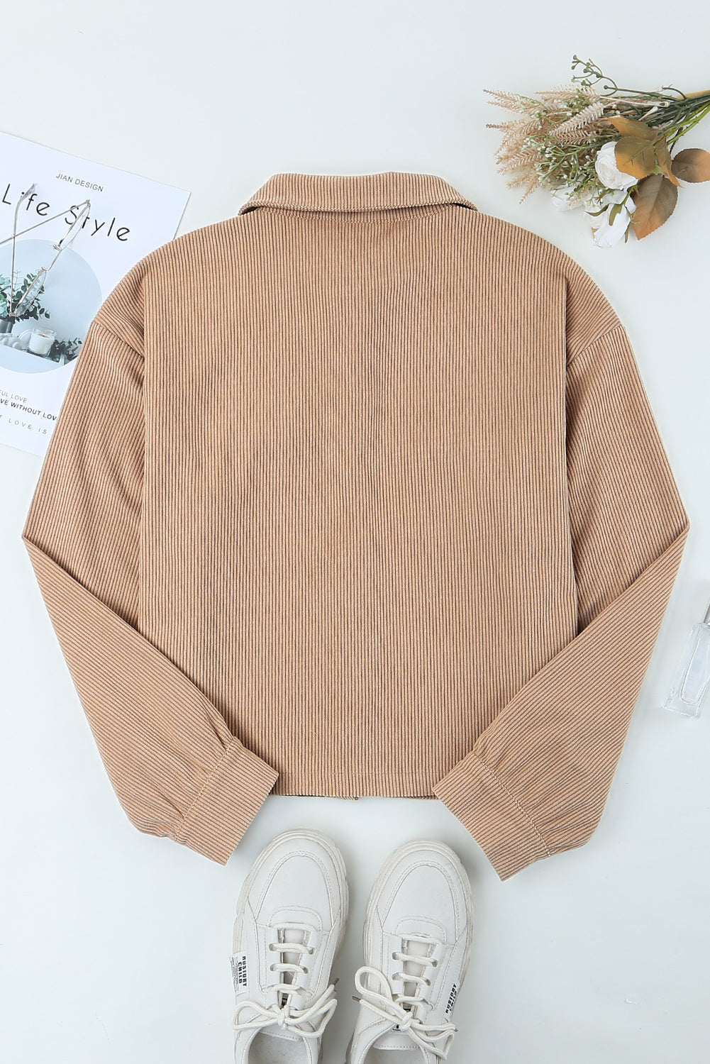 Plaid Corduroy Dropped Shoulder Jacket  Coats & Jackets- Doll Fits