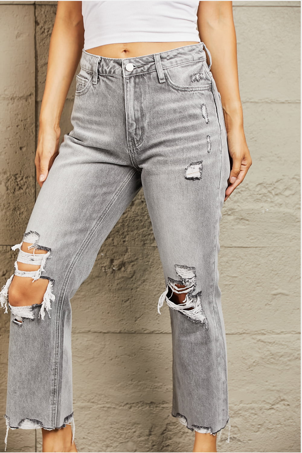 BAYEAS High Waisted Cropped Straight Jeans  - Doll Fits