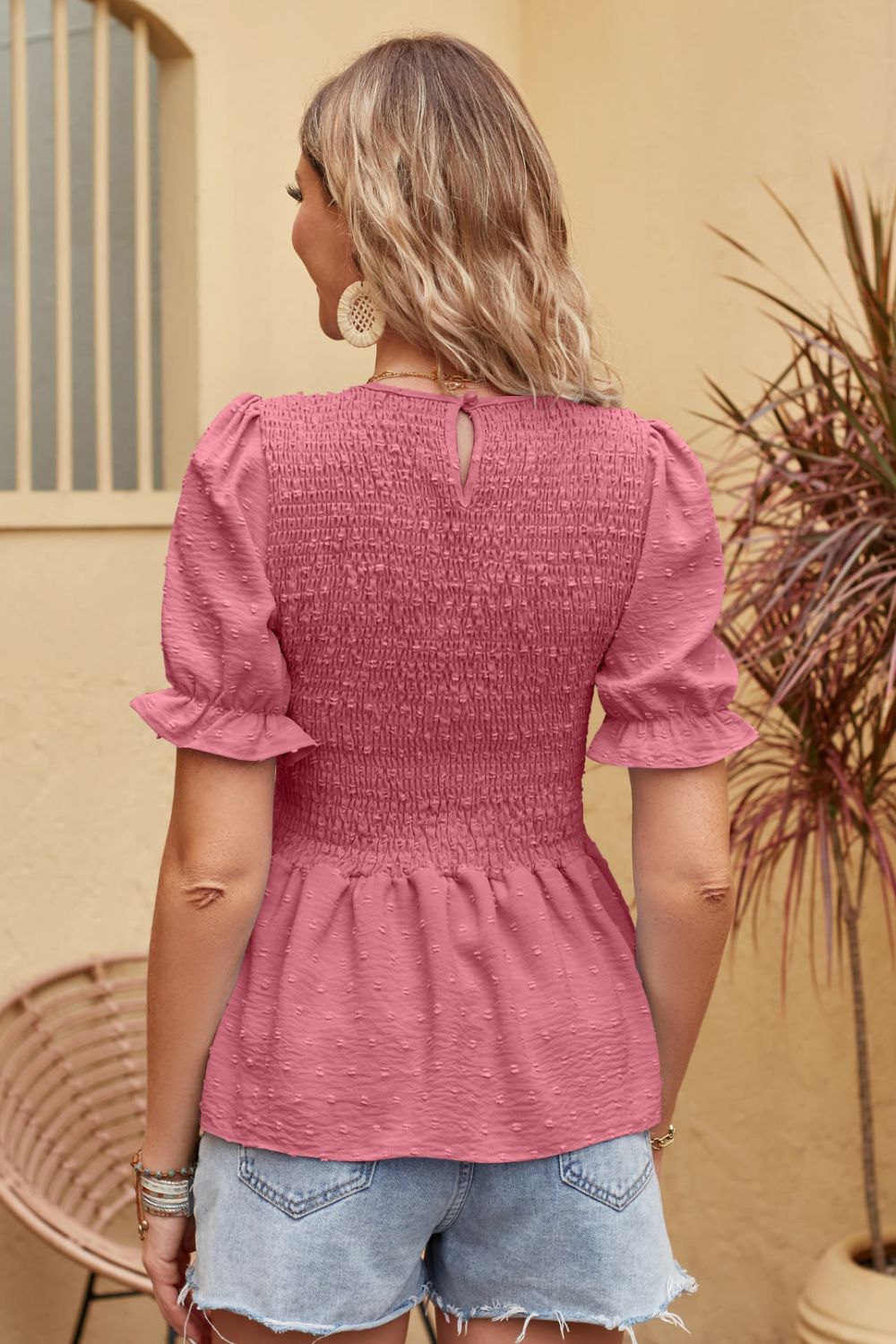 Swiss Dot Smocked Peplum Blouse  Shirts & Tops- Doll Fits