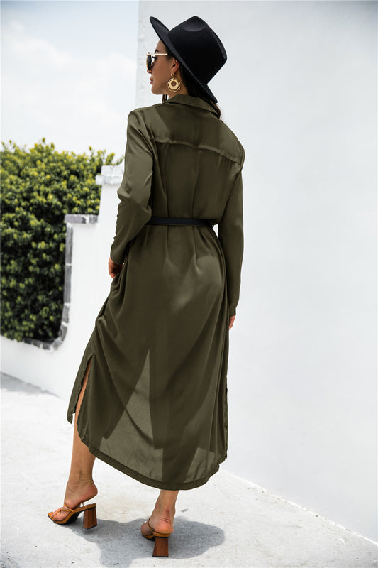 Button Down Side Slit Shirt Dress  Dresses- Doll Fits