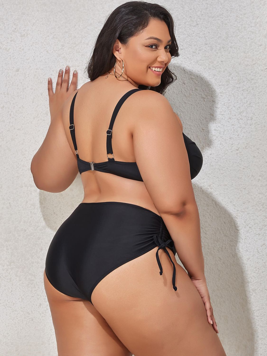 Plus Size Printed Drawstring Detail Bikini Set  Swimwear- Doll Fits