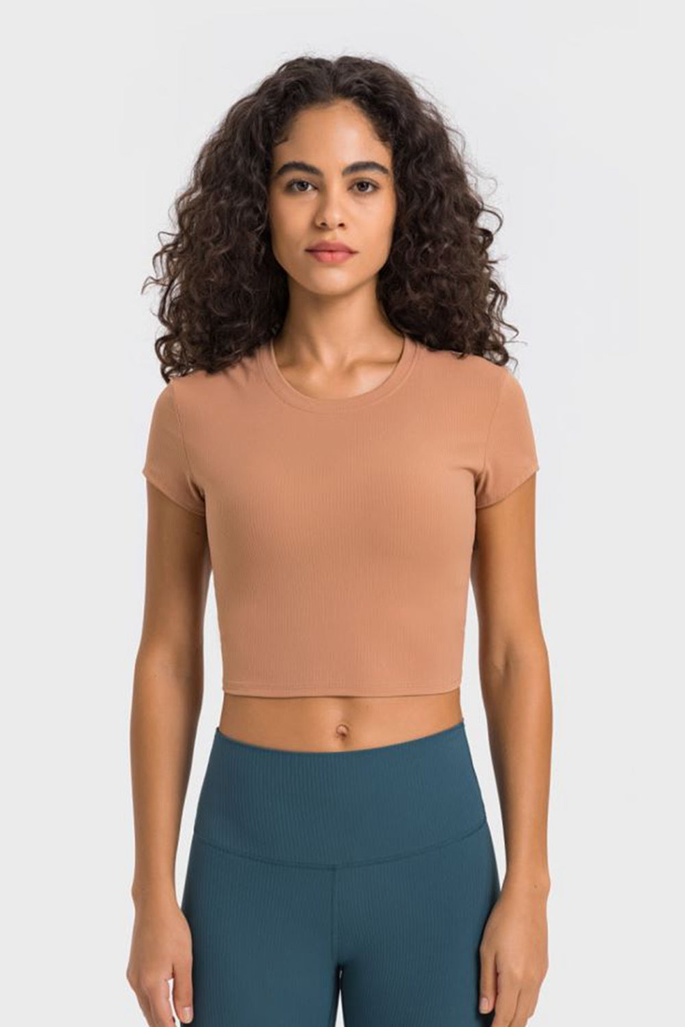 Round Neck Short Sleeve Cropped Sports T-Shirt  Activewear- Doll Fits