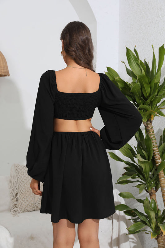 Cutout Long Balloon Sleeve Dress  Dresses- Doll Fits