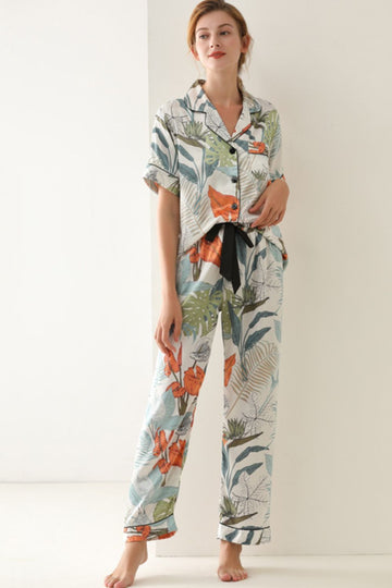 Botanical Print Button-Up Top and Pants Pajama Set  Sleepwear & Loungewear- Doll Fits