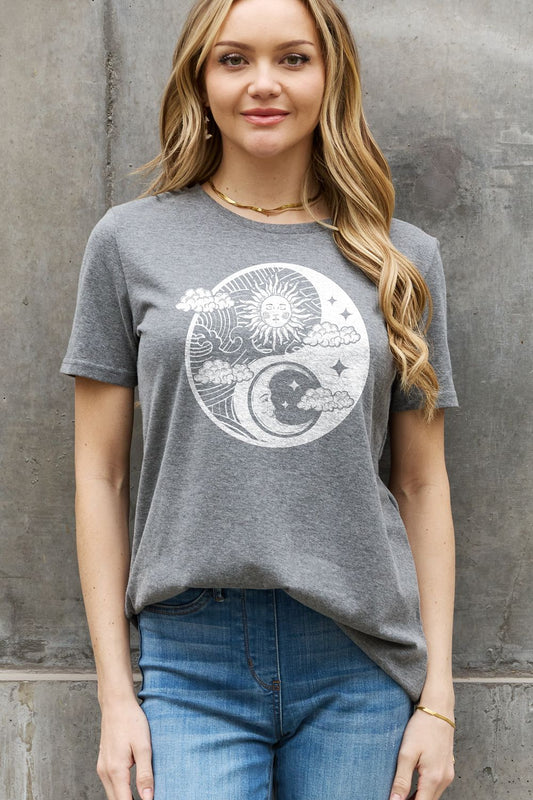 Simply Love Full Size Sun and Moon Graphic Cotton Tee  Shirts & Tops- Doll Fits