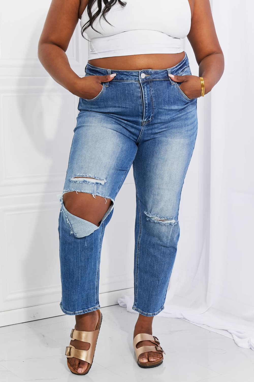 RISEN Full Size Emily High Rise Relaxed Jeans  Pants- Doll Fits