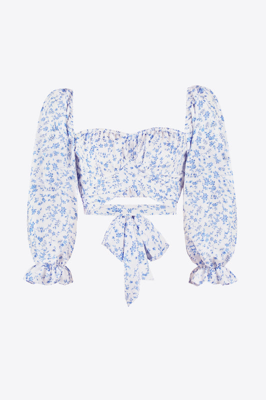 Printed Long Flounce Sleeve Cropped Blouse  Shirts & Tops- Doll Fits