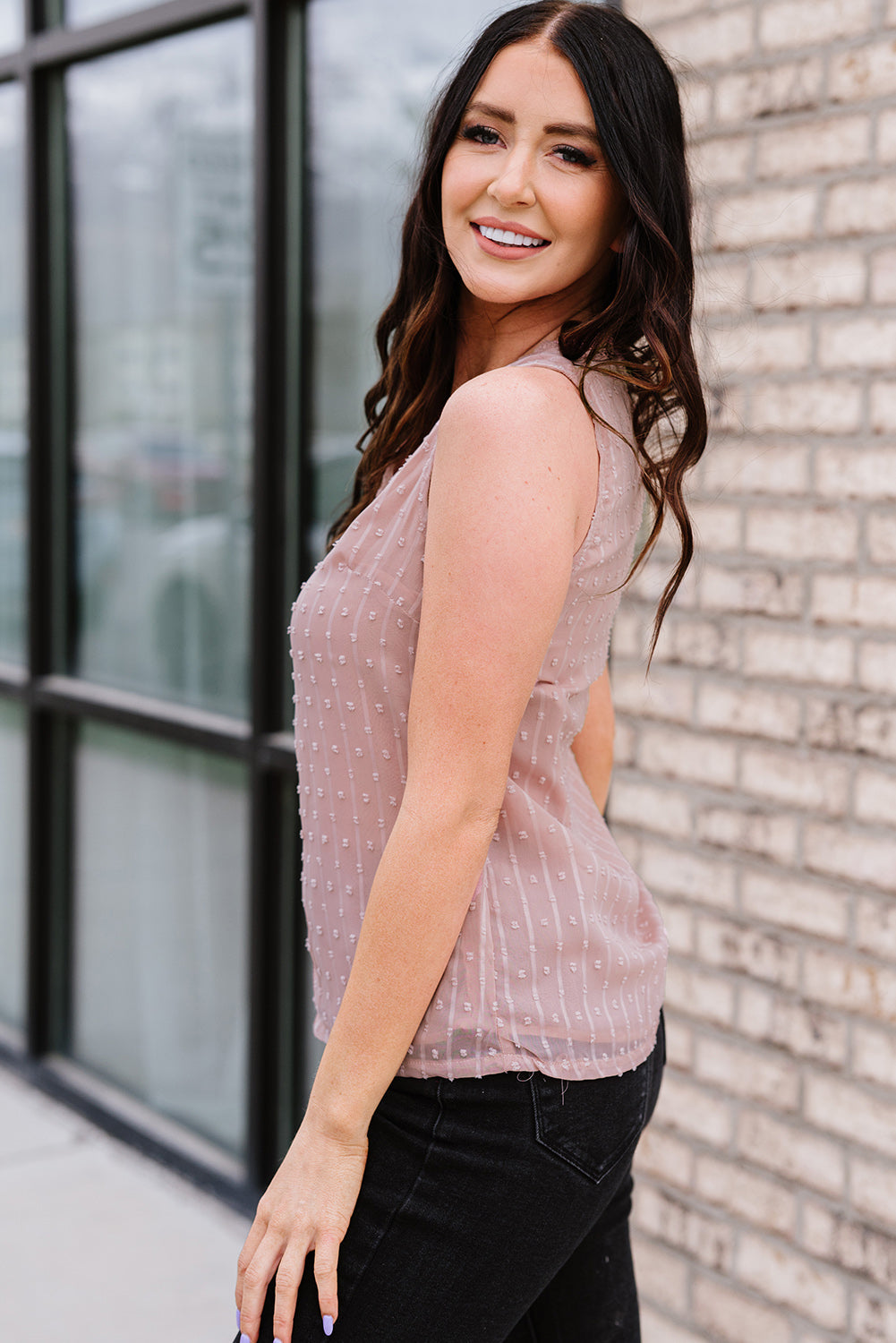 Swiss Dot Lace Detail Plunge Tank  Shirts & Tops- Doll Fits