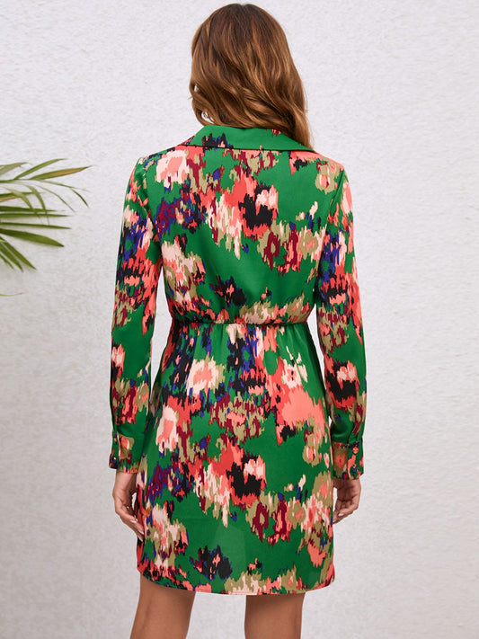Printed Long Sleeve Tulip Hem Dress  Dresses- Doll Fits