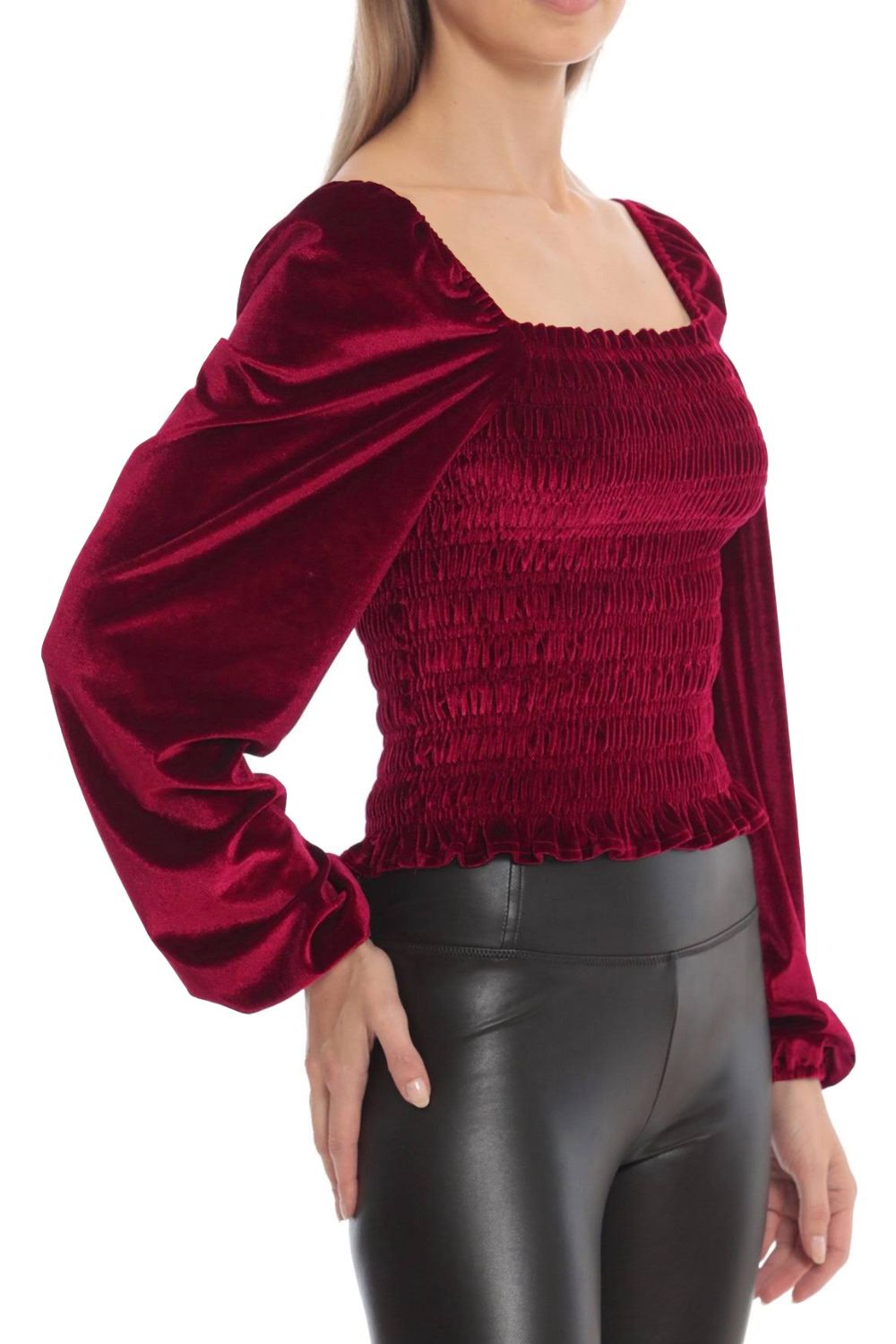 Double Take Smocked Square Neck Long Sleeve Blouse  - Doll Fits