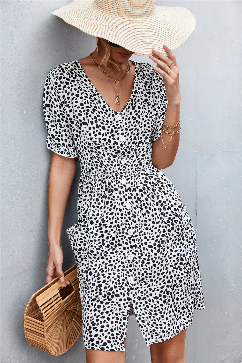 Printed Button down Pocketed Dress  Dresses- Doll Fits