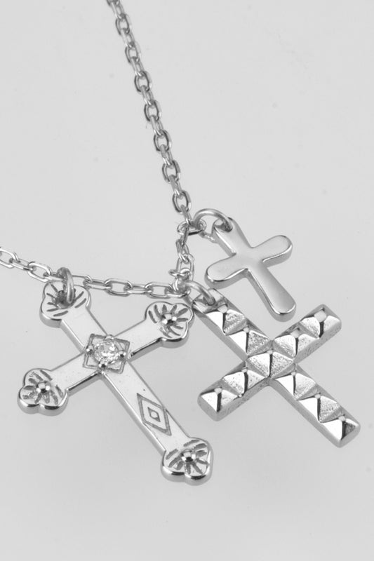 Inlaid Zircon Cross Pendant Necklace  Necklaces- Doll Fits