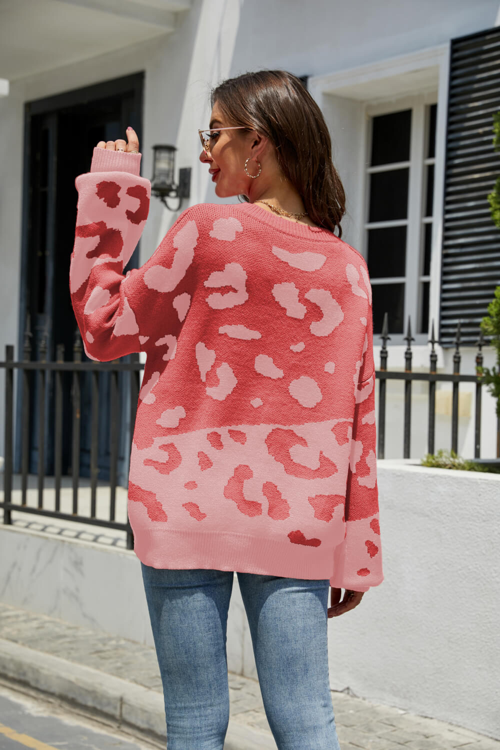 Leopard Ribbed Trim Dropped Shoulder Sweater  Shirts & Tops- Doll Fits