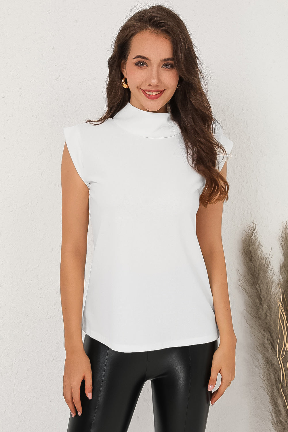 Mock Neck Cap Sleeve Blouse  Shirts & Tops- Doll Fits
