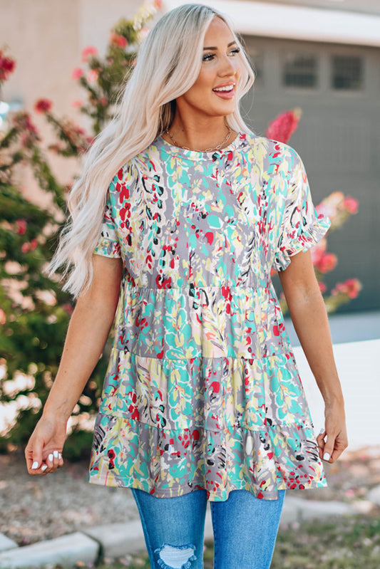 Floral Flounce Sleeve Tiered Blouse  Shirts & Tops- Doll Fits