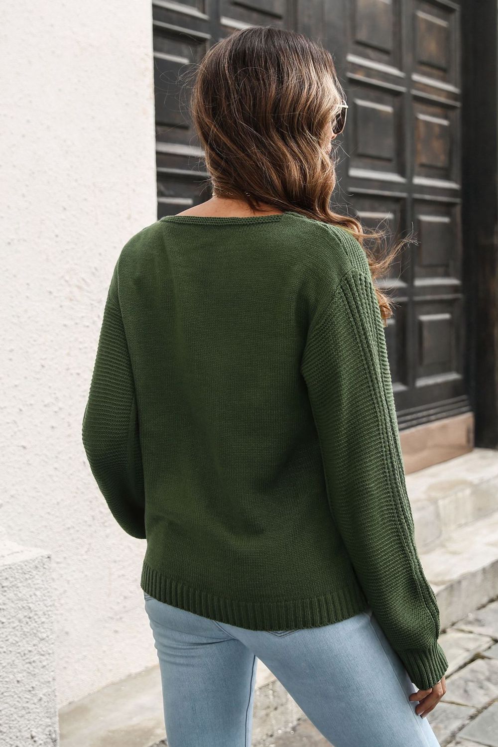 Ribbed Scoop Neck Long Sleeve Pullover Sweater  - Doll Fits
