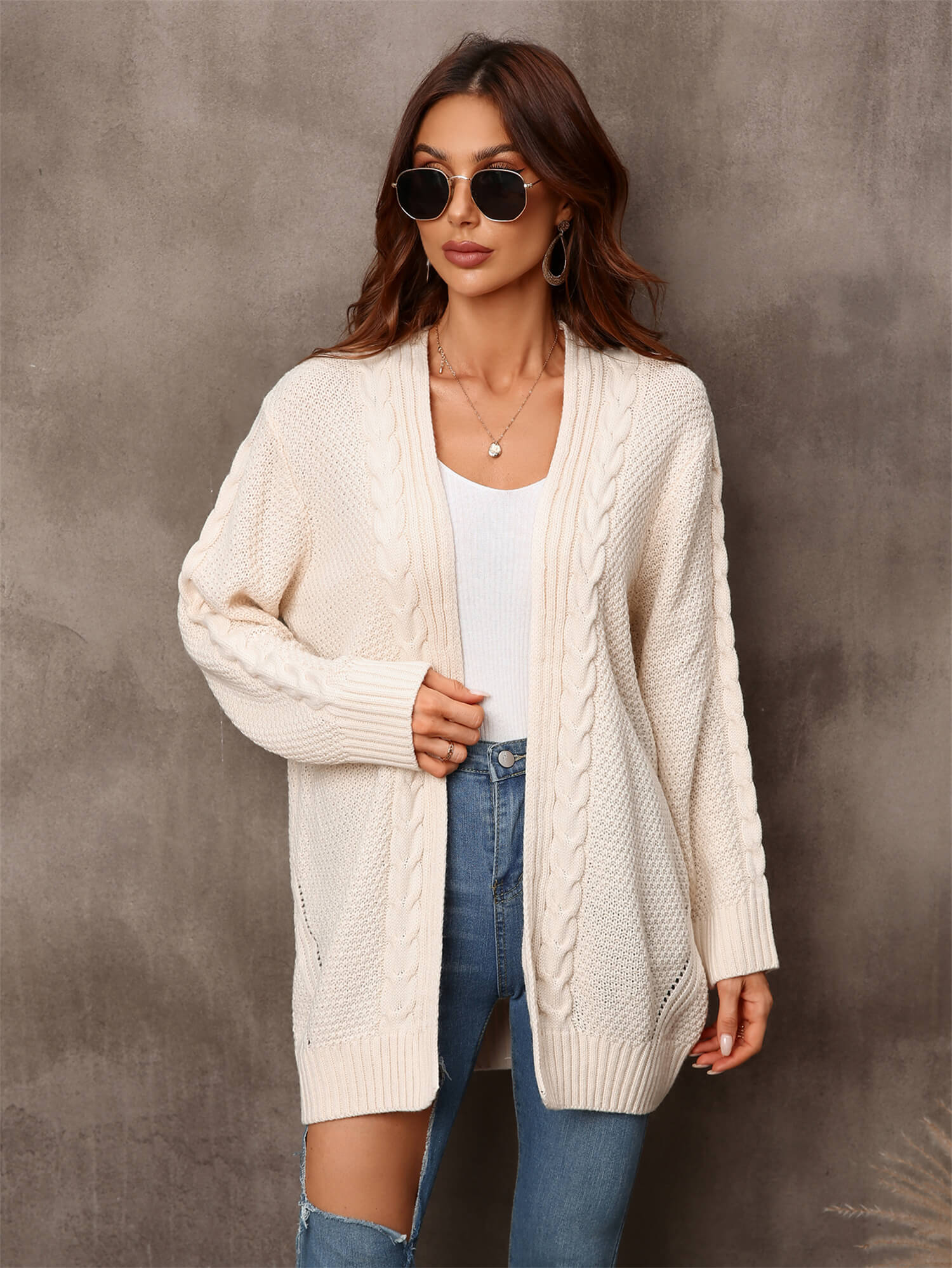 Warm Fall Mixed Knit Open Front Longline Cardigan  Coats & Jackets- Doll Fits