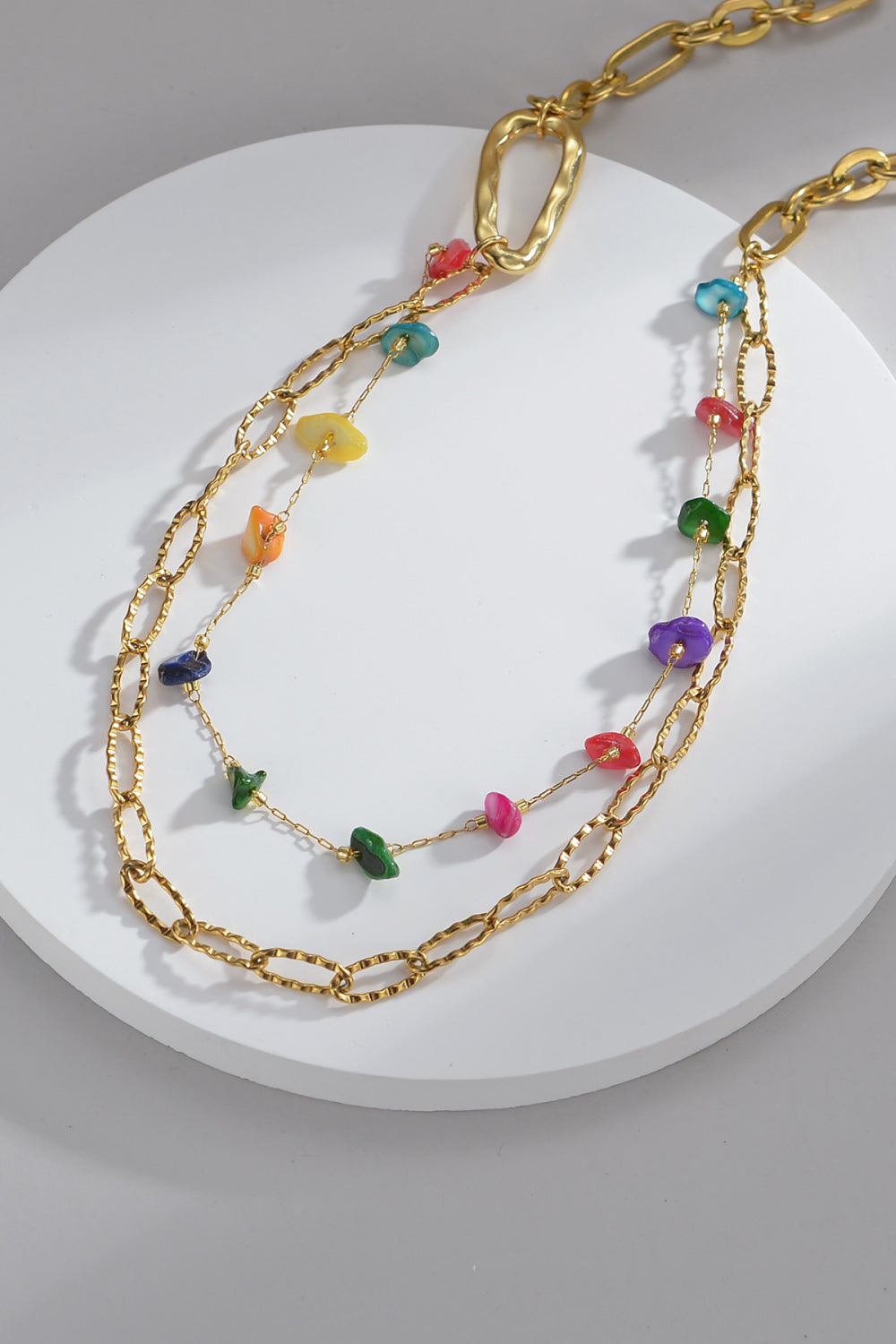 Multicolored Stone Double-Layered Necklace  Necklaces- Doll Fits