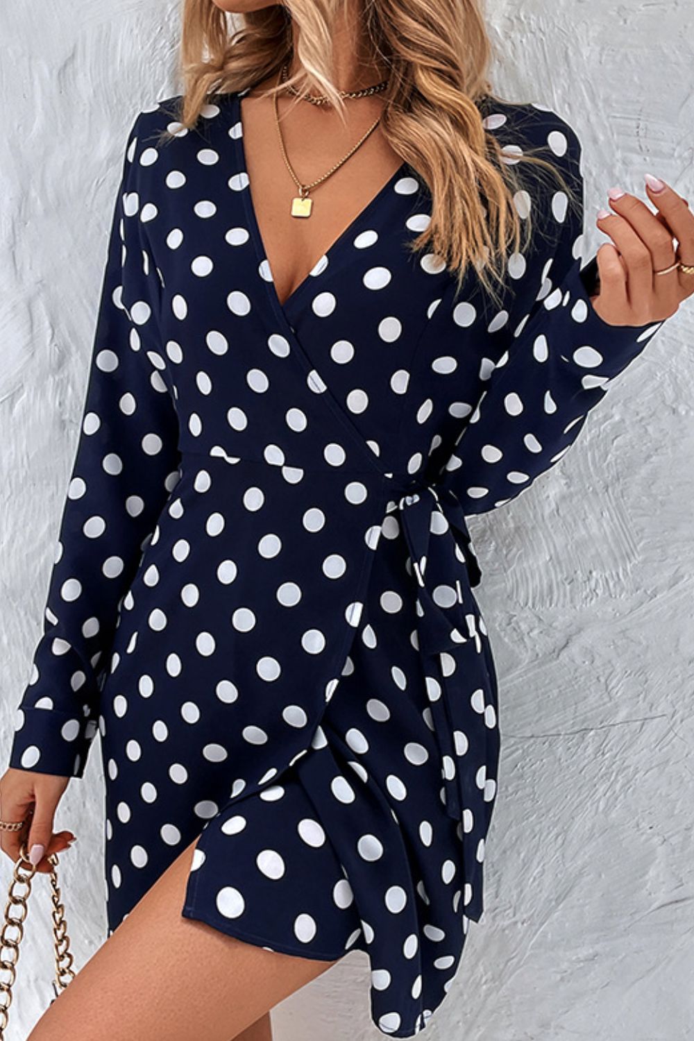 Polka Dot Tied Surplice Wrap Dress  Dresses- Doll Fits
