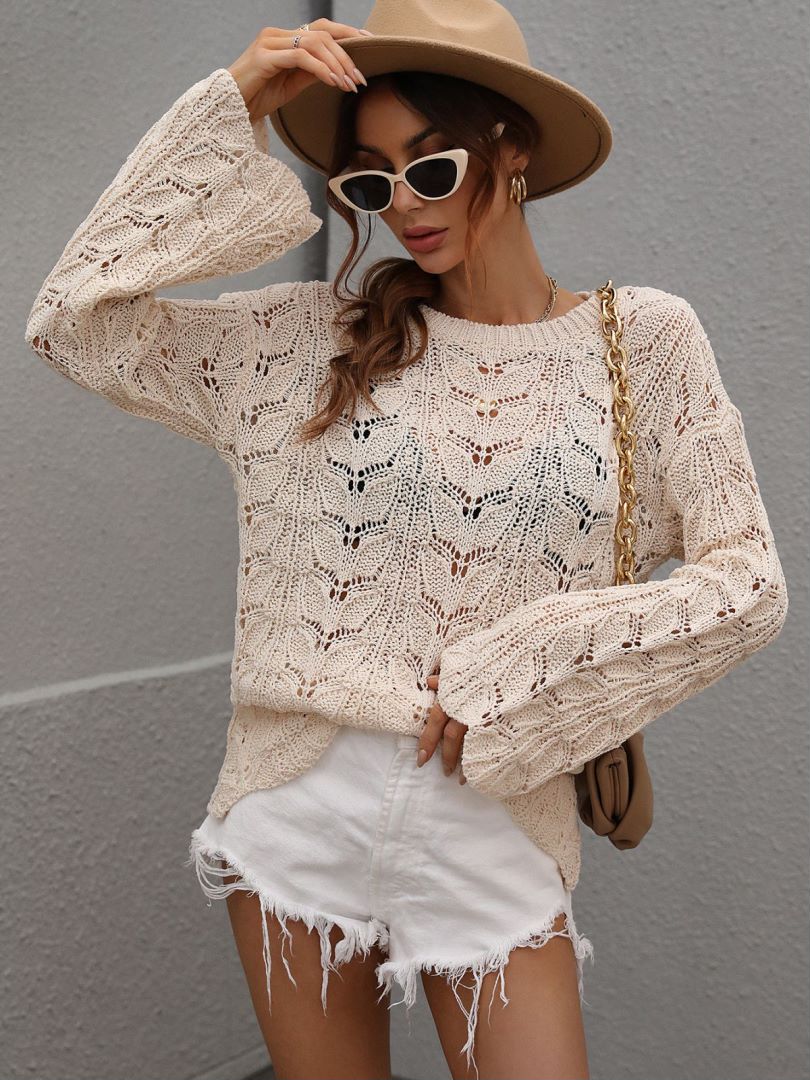 Openwork Dropped Shoulder Knit Top  Shirts & Tops- Doll Fits